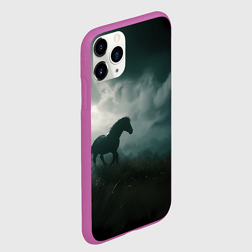 Чехол iPhone 11 Pro матовый Лошадь в поле - буря / 3D-Фиолетовый – фото 2
