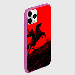 Чехол iPhone 11 Pro матовый Всадник на коне - красный фон, цвет: 3D-фиолетовый — фото 2