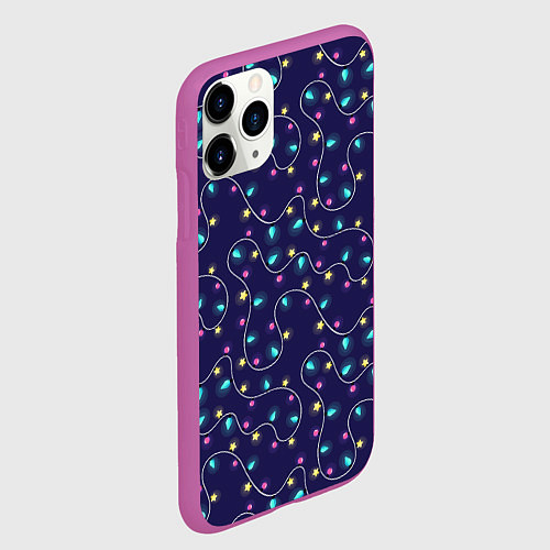 Чехол iPhone 11 Pro матовый Новогодние гирлянды / 3D-Фиолетовый – фото 2