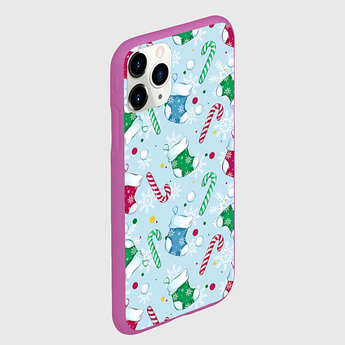 Чехол iPhone 11 Pro матовый Новогодний паттерн / 3D-Фиолетовый – фото 2
