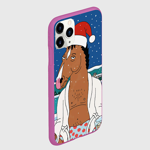 Чехол iPhone 11 Pro матовый Новогодний Конь Боджек / 3D-Фиолетовый – фото 2