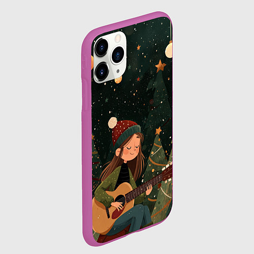Чехол iPhone 11 Pro матовый Новогодняя гитаристка / 3D-Фиолетовый – фото 2