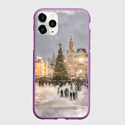 Чехол iPhone 11 Pro матовый Новогодние гуляния в Москве, цвет: 3D-фиолетовый