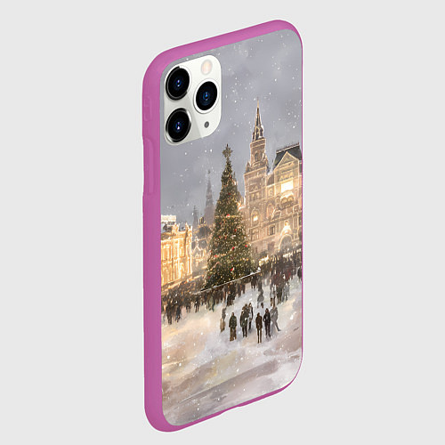 Чехол iPhone 11 Pro матовый Новогодние гуляния в Москве / 3D-Фиолетовый – фото 2