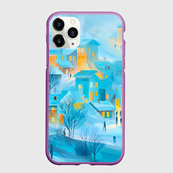 Чехол iPhone 11 Pro матовый Новогодние Московские домики, цвет: 3D-фиолетовый