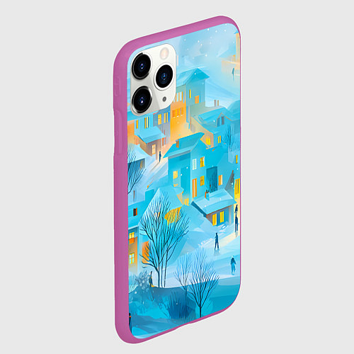 Чехол iPhone 11 Pro матовый Новогодние Московские домики / 3D-Фиолетовый – фото 2