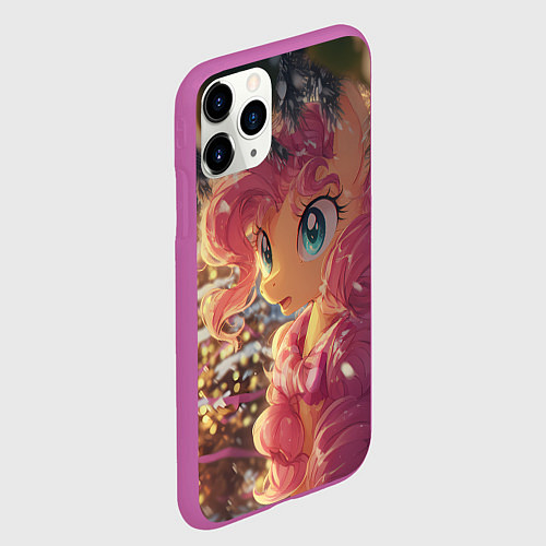 Чехол iPhone 11 Pro матовый Новогодняя милая пони / 3D-Фиолетовый – фото 2