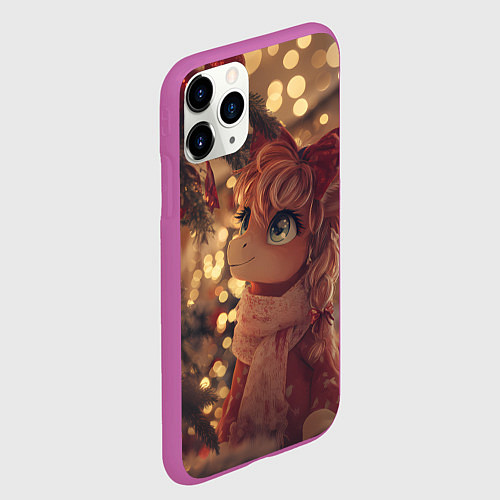 Чехол iPhone 11 Pro матовый Лошадка любуется новогодней елкой / 3D-Фиолетовый – фото 2