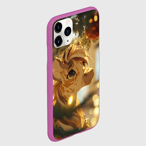 Чехол iPhone 11 Pro матовый Лошадка любуется елочным шаром / 3D-Фиолетовый – фото 2