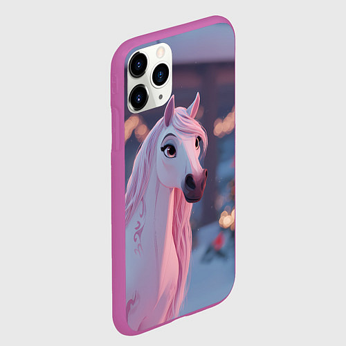 Чехол iPhone 11 Pro матовый Лошадка и новогодняя елка / 3D-Фиолетовый – фото 2