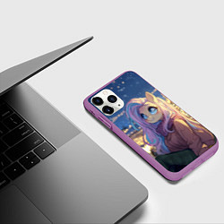 Чехол iPhone 11 Pro матовый Аниме - лошадка в новогодней атмосфере, цвет: 3D-фиолетовый — фото 2