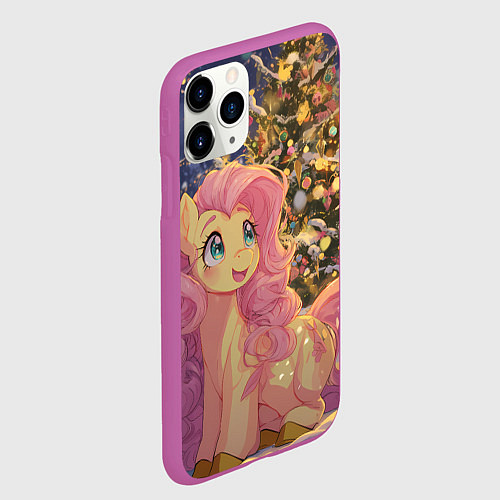 Чехол iPhone 11 Pro матовый Милая пони и новый год / 3D-Фиолетовый – фото 2