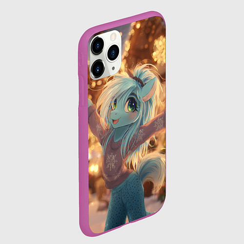 Чехол iPhone 11 Pro матовый Лошадка отмечает новый год / 3D-Фиолетовый – фото 2