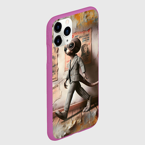 Чехол iPhone 11 Pro матовый Пришелец в костюме в полосочку / 3D-Фиолетовый – фото 2
