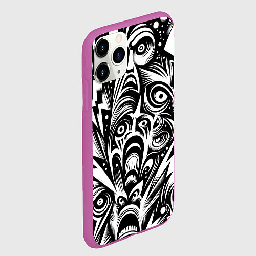 Чехол iPhone 11 Pro матовый Lightnings and faces - ai art fantasy / 3D-Фиолетовый – фото 2