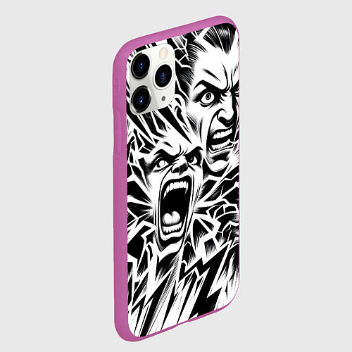 Чехол iPhone 11 Pro матовый Свирепые лица и молнии - нейроарт / 3D-Фиолетовый – фото 2