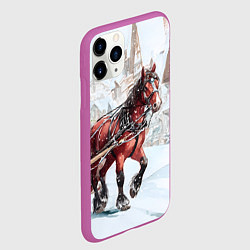 Чехол iPhone 11 Pro матовый Лошадка с упряжкой подарков, цвет: 3D-фиолетовый — фото 2