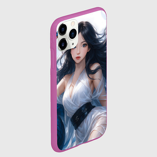 Чехол iPhone 11 Pro матовый Синий змей и девушка / 3D-Фиолетовый – фото 2