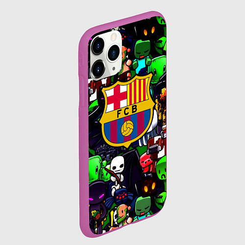 Чехол iPhone 11 Pro матовый Minecraft x barcelona fc / 3D-Фиолетовый – фото 2