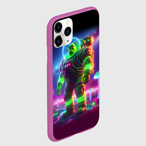 Чехол iPhone 11 Pro матовый Космонавт Шрук в неоновом скафандре на загадочной / 3D-Фиолетовый – фото 2