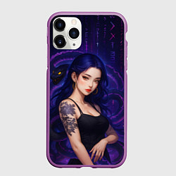 Чехол iPhone 11 Pro матовый Девушка с тату на руке и пурпурная змея, цвет: 3D-фиолетовый