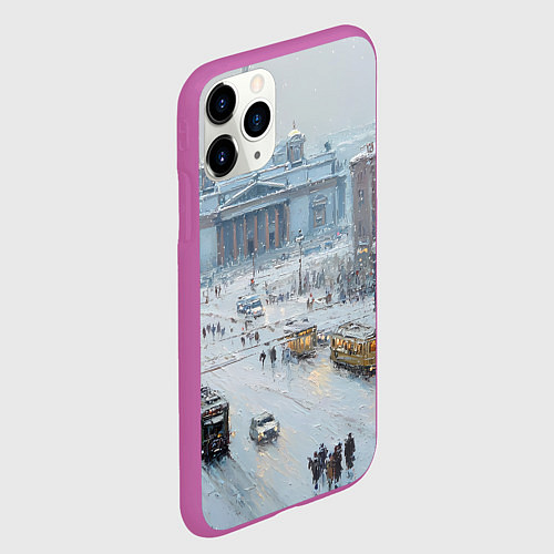 Чехол iPhone 11 Pro матовый Новогодняя улица Питера / 3D-Фиолетовый – фото 2