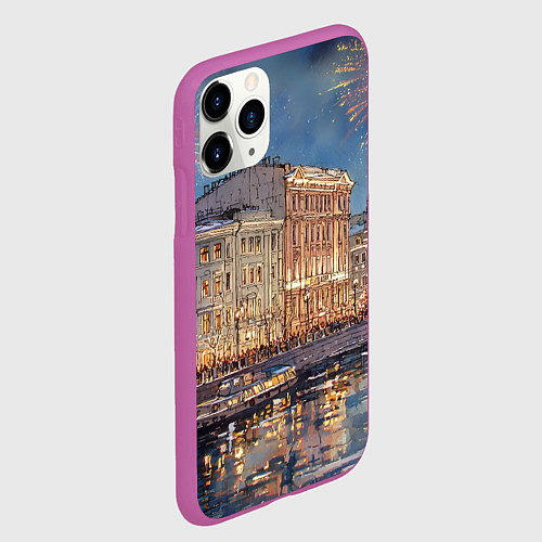 Чехол iPhone 11 Pro матовый Новогодний салют в Питере / 3D-Фиолетовый – фото 2