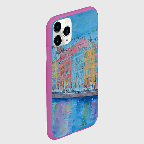Чехол iPhone 11 Pro матовый Новогодний рисованный Санкт-Петербург / 3D-Фиолетовый – фото 2