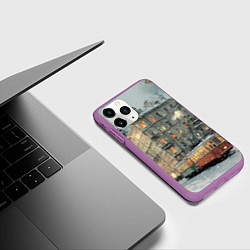 Чехол iPhone 11 Pro матовый Трамваи в зимнем Санкт-Петербурге, цвет: 3D-фиолетовый — фото 2
