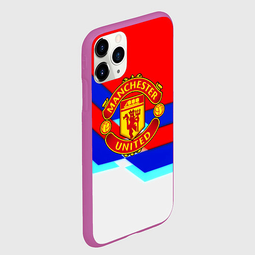 Чехол iPhone 11 Pro матовый Манчестер Юнайтед полосы геометрия / 3D-Фиолетовый – фото 2