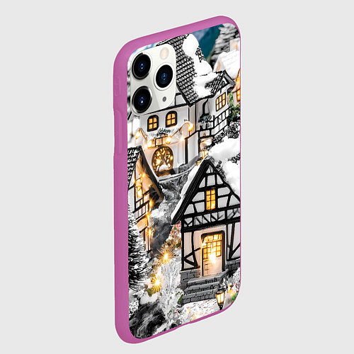 Чехол iPhone 11 Pro матовый Объемные новогодние дома / 3D-Фиолетовый – фото 2