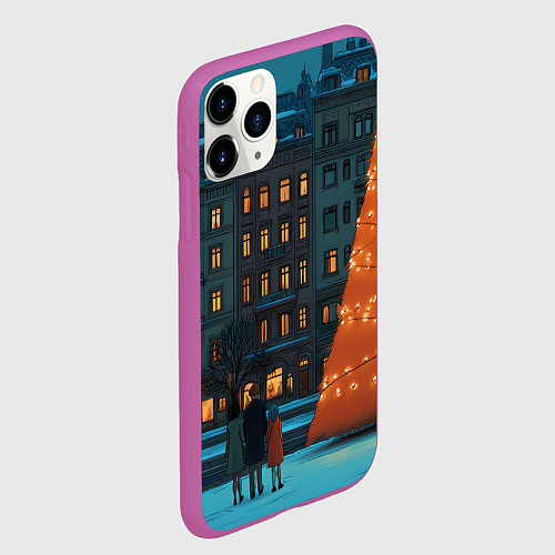 Чехол iPhone 11 Pro матовый Городская светящаяся елка / 3D-Фиолетовый – фото 2