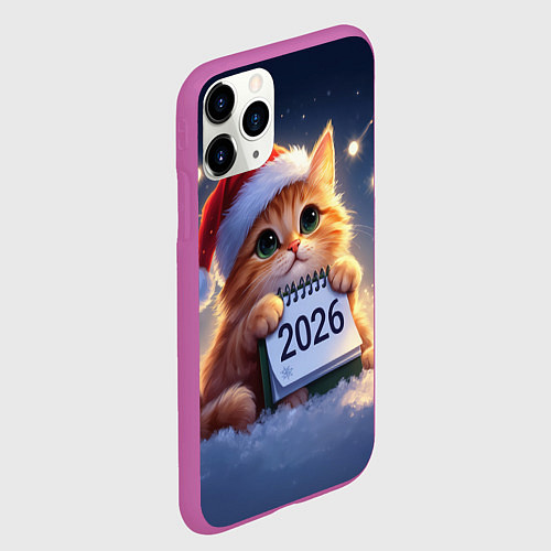 Чехол iPhone 11 Pro матовый Кот который ждет новый год / 3D-Фиолетовый – фото 2