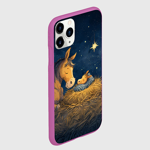 Чехол iPhone 11 Pro матовый Лошадка спит с жеребенком / 3D-Фиолетовый – фото 2