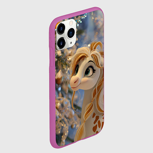 Чехол iPhone 11 Pro матовый Новогодняя лошадка в крапинку / 3D-Фиолетовый – фото 2