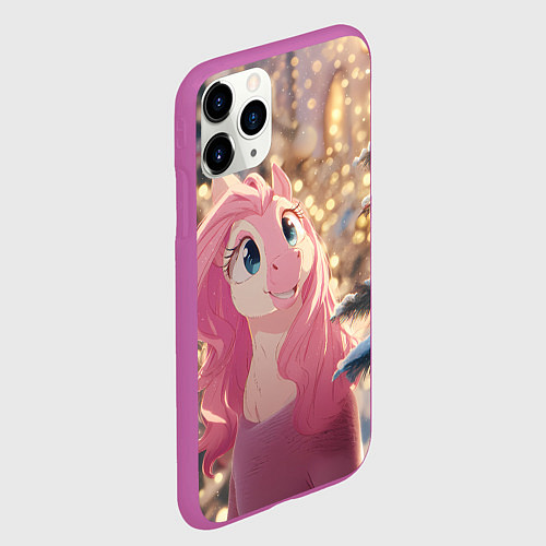 Чехол iPhone 11 Pro матовый Удивленная лошадка - Новый год / 3D-Фиолетовый – фото 2
