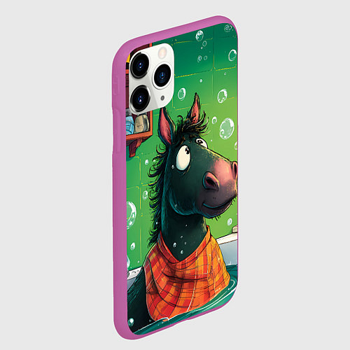 Чехол iPhone 11 Pro матовый Лошадь моется в ванной / 3D-Фиолетовый – фото 2