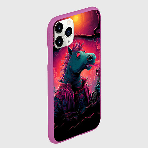 Чехол iPhone 11 Pro матовый Лошадь рок стиль / 3D-Фиолетовый – фото 2