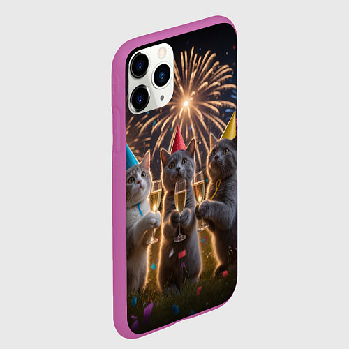 Чехол iPhone 11 Pro матовый Праздничные коты / 3D-Фиолетовый – фото 2