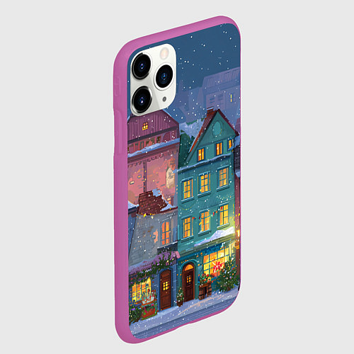 Чехол iPhone 11 Pro матовый Новогодний дворик / 3D-Фиолетовый – фото 2