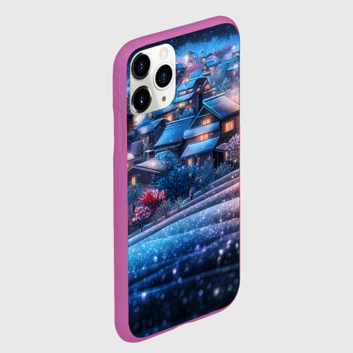 Чехол iPhone 11 Pro матовый Новогодний двор в блестках / 3D-Фиолетовый – фото 2