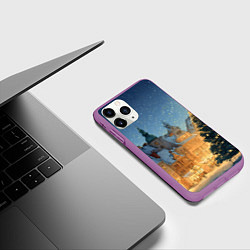 Чехол iPhone 11 Pro матовый Новый год в старом городе, цвет: 3D-фиолетовый — фото 2
