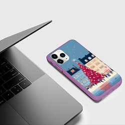Чехол iPhone 11 Pro матовый Новогоднее гуляние у красной елки, цвет: 3D-фиолетовый — фото 2