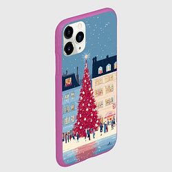 Чехол iPhone 11 Pro матовый Новогоднее гуляние у красной елки, цвет: 3D-фиолетовый — фото 2
