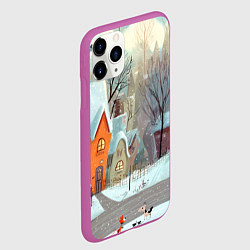 Чехол iPhone 11 Pro матовый Милый новогодний дворик, цвет: 3D-фиолетовый — фото 2