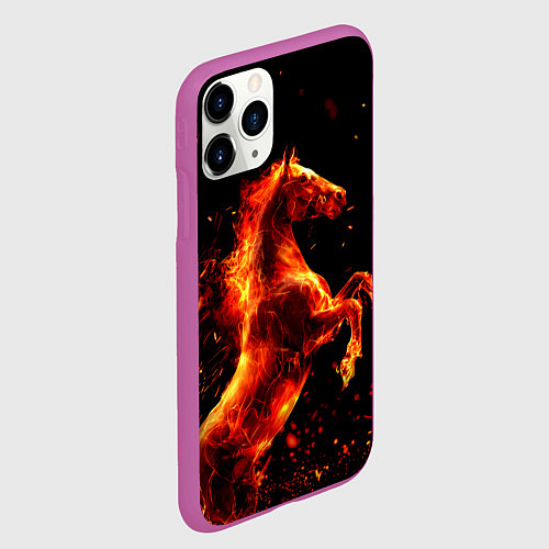 Чехол iPhone 11 Pro матовый Пламенный конь / 3D-Фиолетовый – фото 2