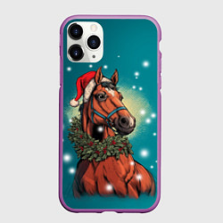 Чехол iPhone 11 Pro матовый Конь в шапке, цвет: 3D-фиолетовый