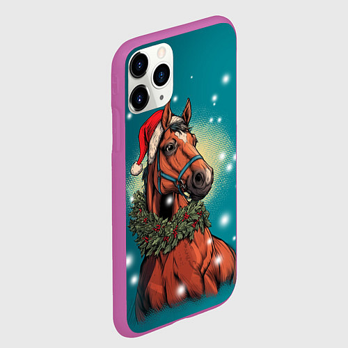 Чехол iPhone 11 Pro матовый Конь в шапке / 3D-Фиолетовый – фото 2
