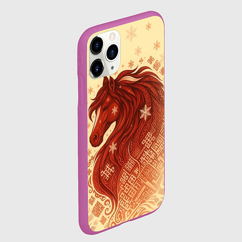 Чехол iPhone 11 Pro матовый Славянский конь / 3D-Фиолетовый – фото 2
