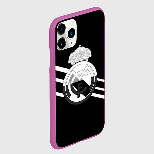 Чехол iPhone 11 Pro матовый Реал Мадрид полосы текстура линии / 3D-Фиолетовый – фото 2